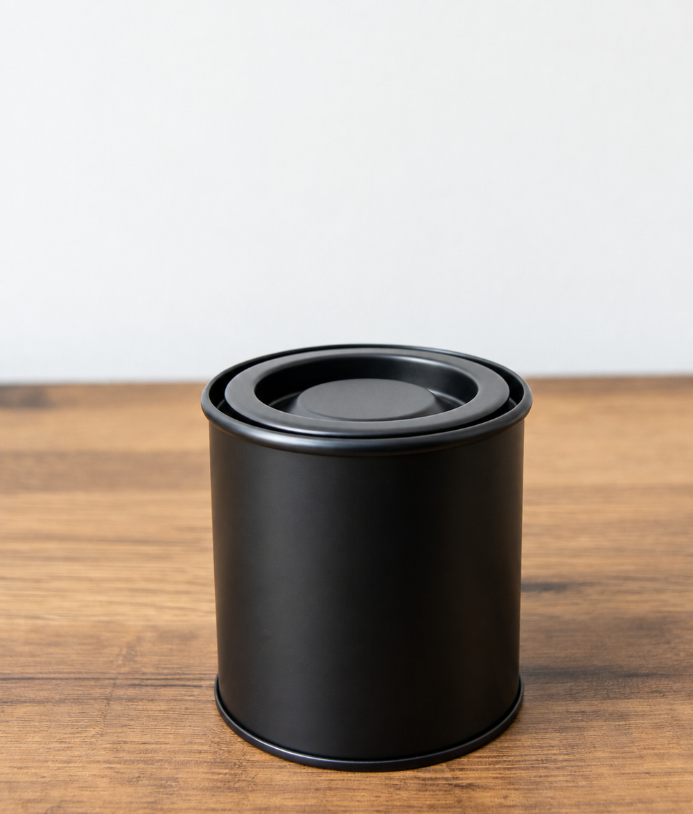100g white label mini paint candle tin in matte black