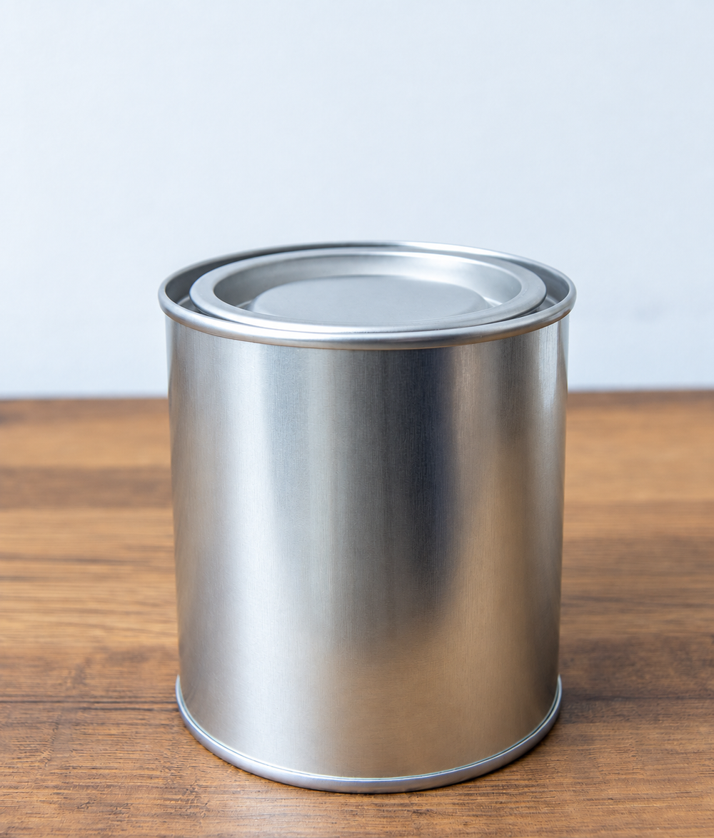 180g white label paint candle tin in silver